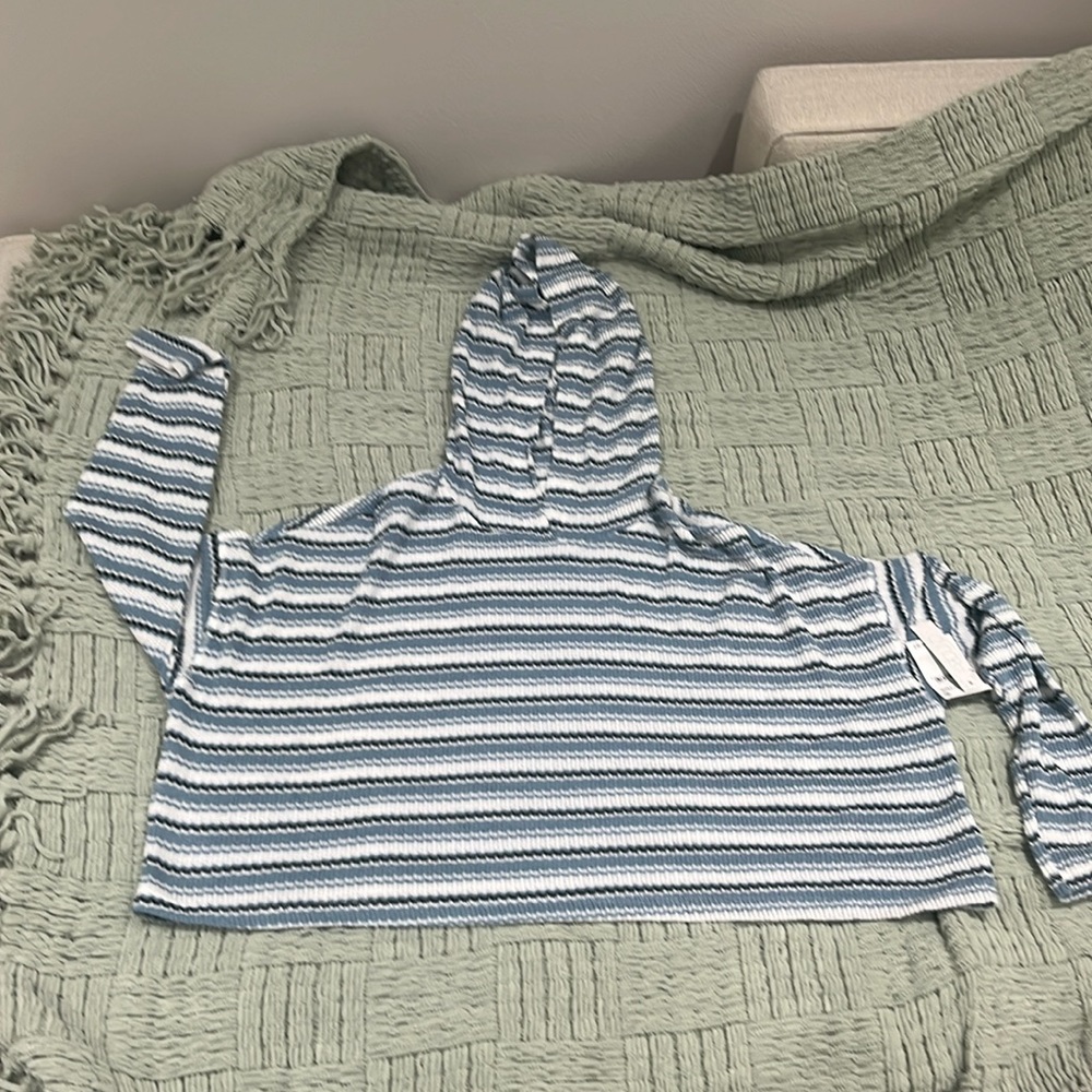 Abound Women's Long Sleeve Lightweight Oversized Crop Knit Hoodie teal M